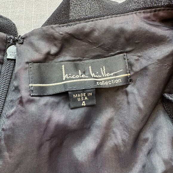 Women’s Size 4 Black Polyester Dress - Ruffled V-Neck, Slit & Sleeve, Back Zip - Picture 3 of 9